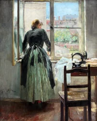Am Fenster (Aus einem Fenster blickende Näherin)